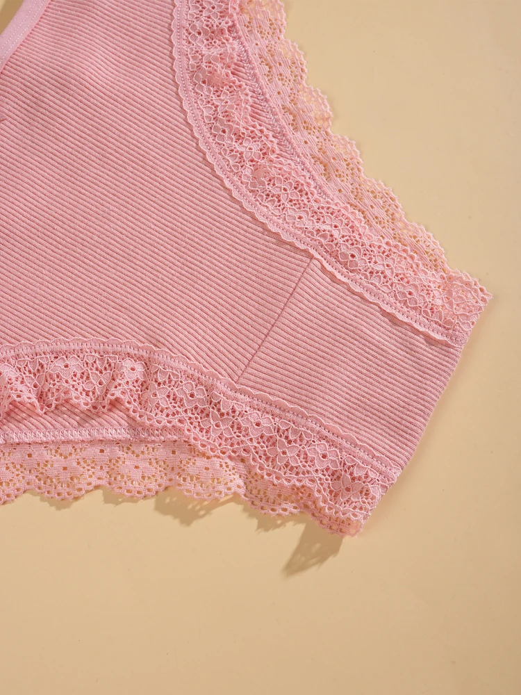 8ks dámské bavlněné kalhotky, sexy krajkové kalhotky s mašlí, jednobarevné, bikiny, módní dvojité ramínka, pohodlné spodní prádlo - náhled 4