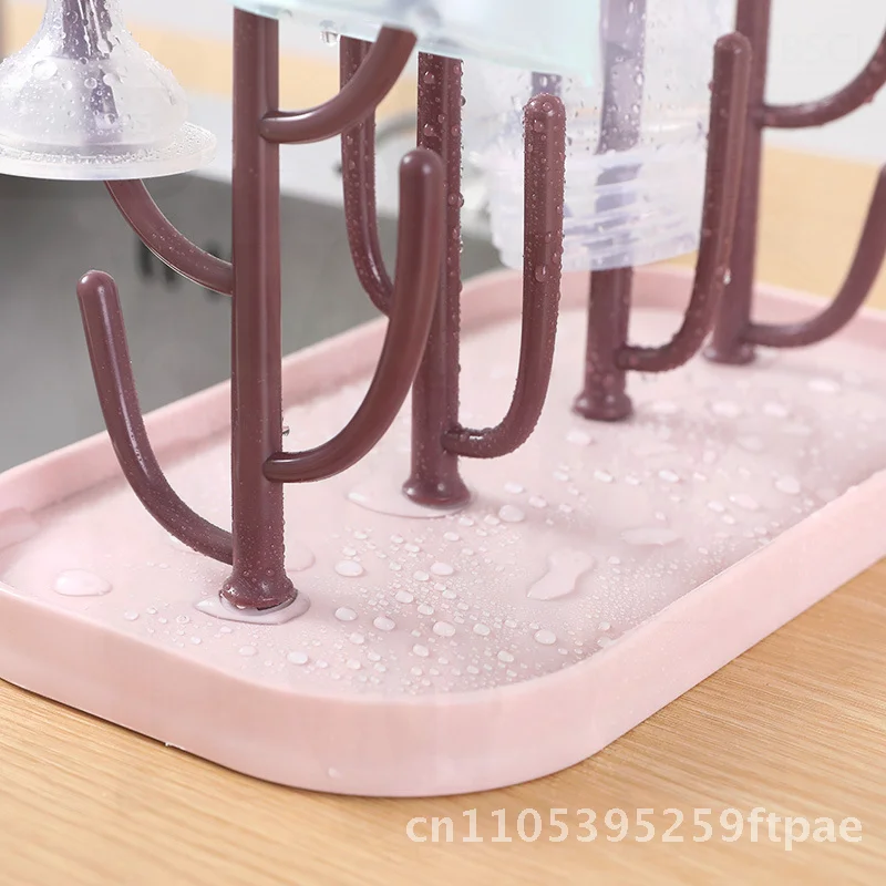 Creative Cactus Cup Holder Kitchen Storage Rack - Inverted Drain Design Wine Glass Hanger Minimalist Style ABS PP Household