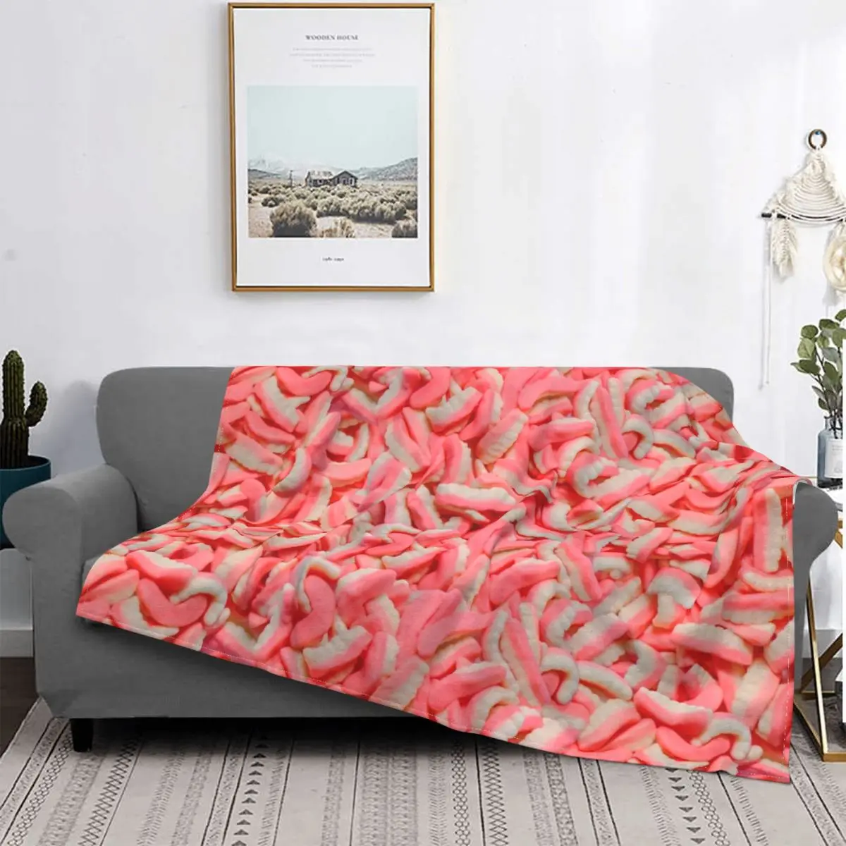 Gummy Teeth Real Candy Pattern Blankets Velvet Spring Autumn Multifunction Soft Throw Blankets for Bed Travel Bedding Throws