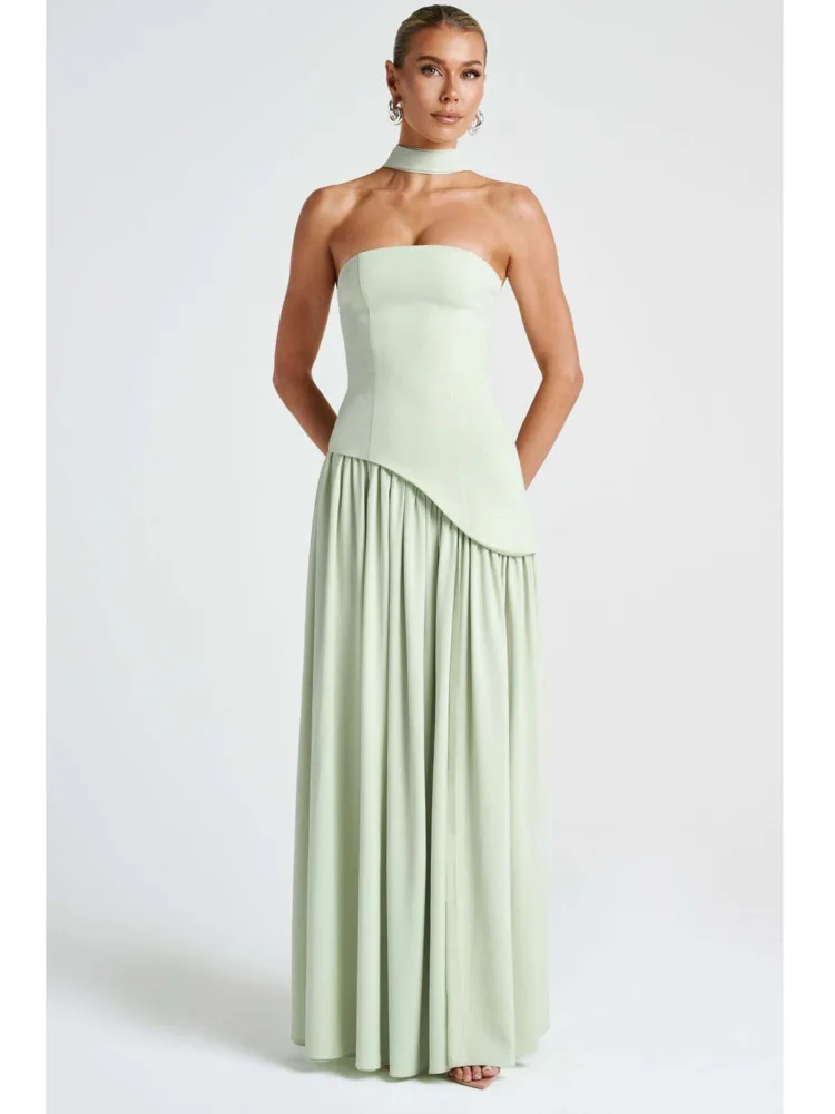 Articat élégant bretelles serré plissé fente fête robe de soirée femmes Sexy sans manches dos nu écharpe ruban été nouveau Vestido