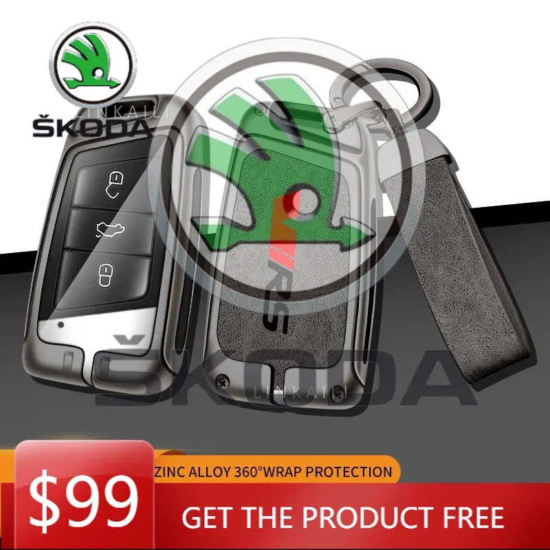 

For Skoda Car Sticker Hot Car Zinc Alloy Key Bag Suitable For Skoda Octavia VIRS Keychain Genuine Leather High-end Car Key Bag I
