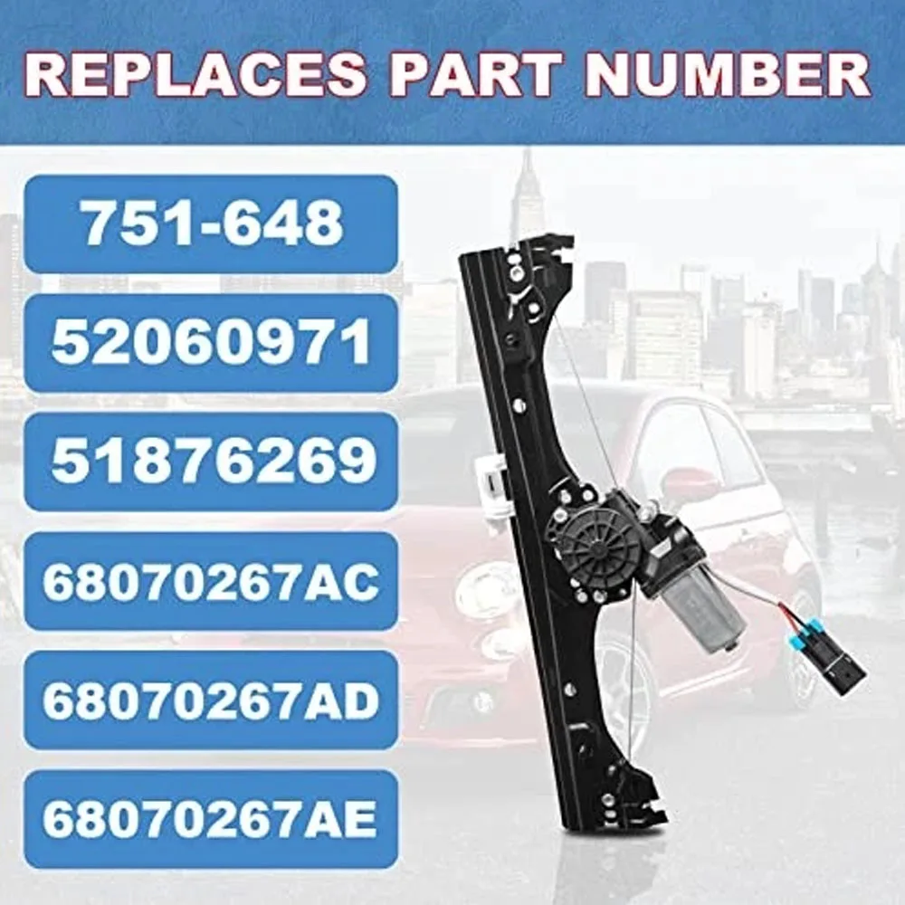 Power Window Regulator with Motor For Fiat 500 2-Door 2010-2019 Window Lifter Regulator Motor 751-648 68070267AC 68070266AD