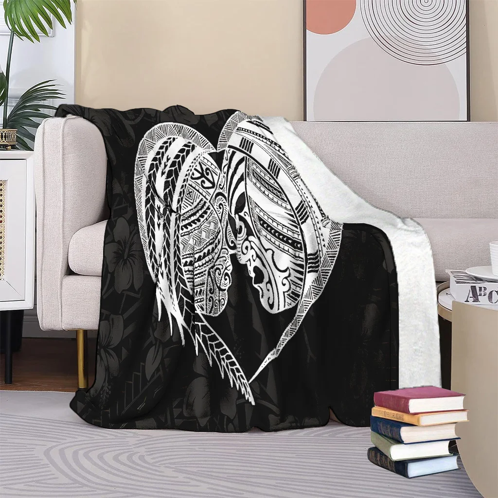 Heart tattoo art in black pattern Flannel printed blanket suitable for all seasons suitable living room office sofa and travel