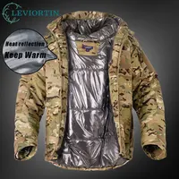 Chaqueta táctica reflectante térmica de camuflaje para exteriores para hombre, abrigos acolchados con capucha de camuflaje con múltiples bolsillos, duraderos y resistentes al calor