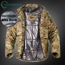 Thermal Reflective Camo Outdoor Tactical Jacket For Men Keep Warm Durable Waterproof Multi Pocket Camouflage Hooded Padded Coats