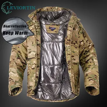 Thermal Reflective Camo Outdoor Tactical Jacket For Men Keep Warm Durable Waterproof Multi Pocket Camouflage Hooded Padded Coats