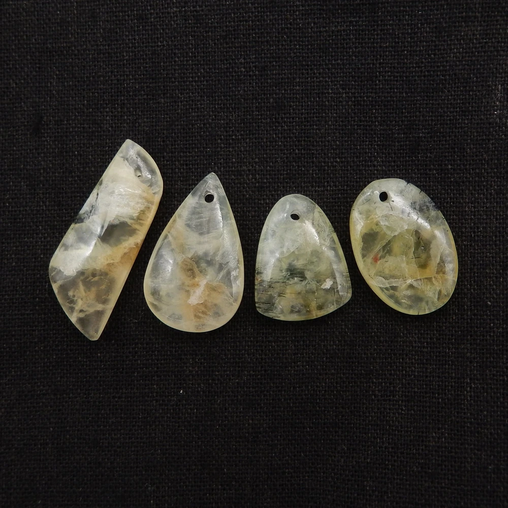 Fashion Jewelry,4PCS Prehnite Pendant Jewelry Beads Sets 36x13x6/23x17x7mm-19.4g