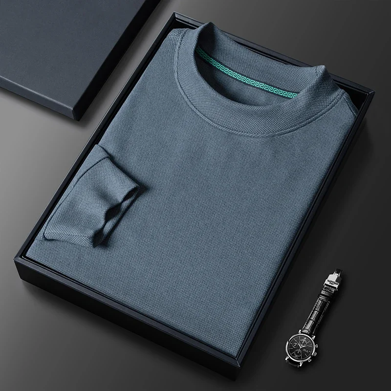 Men's New Half High Neck Pullover Sweater T-shirt Comfortable Solid Color Versatile Bottom