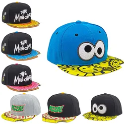 Eye PIZZA Embroidered cartoon flat-rim hip hop hat Cartoon  hat Spring and Autumn Outdoor Adjustable Casual  Sunscreen Hat