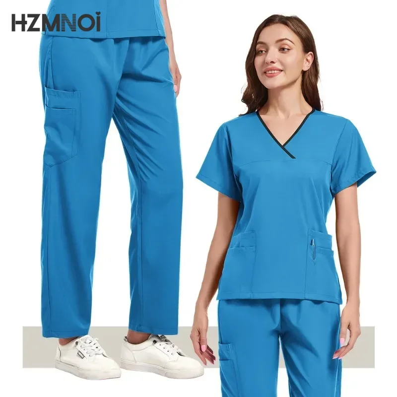 Surgical Uniforms Woman Nursing Enfermeria Sets Top Pant Scrubs Clinical Beauty Salon Uniforms Scrub Medical Hospital Suit Women