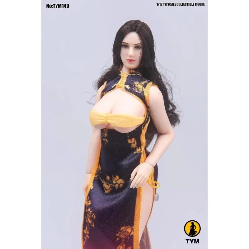 

TYM149 1/12 Scale Toy Figures Clothes Printed Cheongsam Dress with Shoes Model for 6" Female Soldier Body Doll
