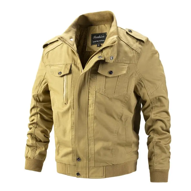 

Mens Washed Cotton Military Jacket Men's Thick Casual Spring Lapel Work Coat Men's Plush Cotton Flight Bomber Jacket Windbreaker