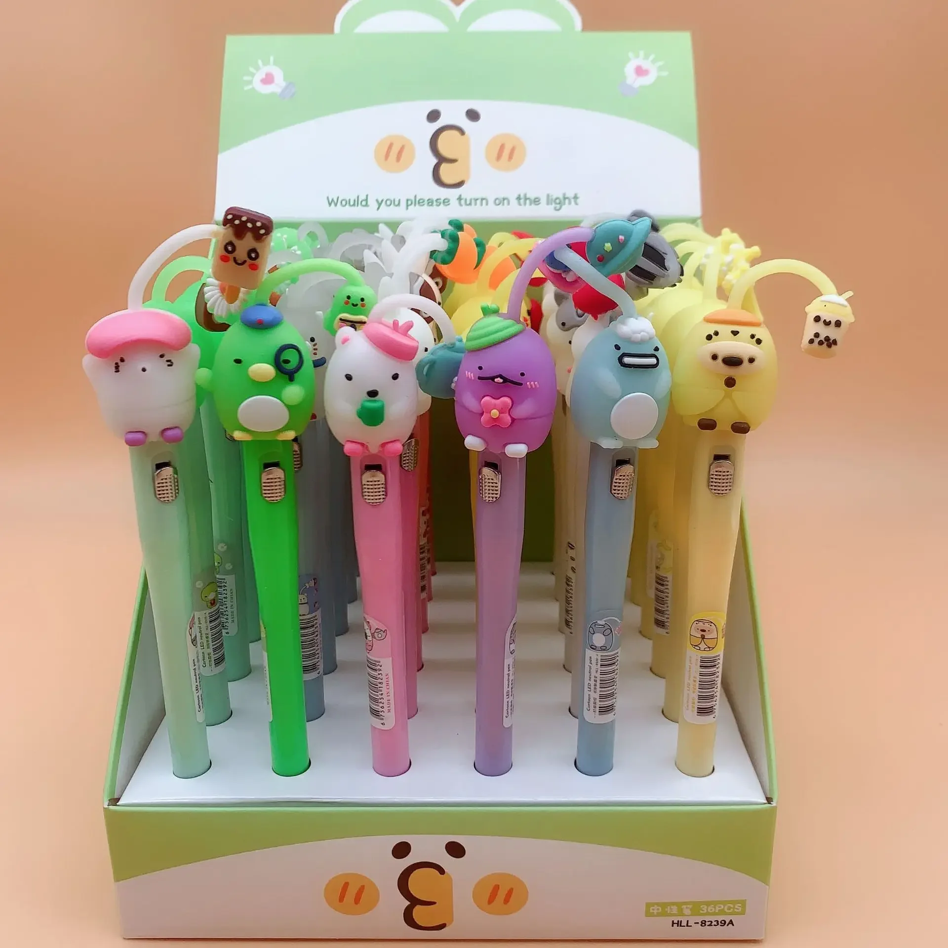 12Pcs/Lot Kawaii Cartoon Light Neutral Pens Cute Unicorn Animal Avocado Luminous Gel Pen Kids School Stationery Christmas Gifts