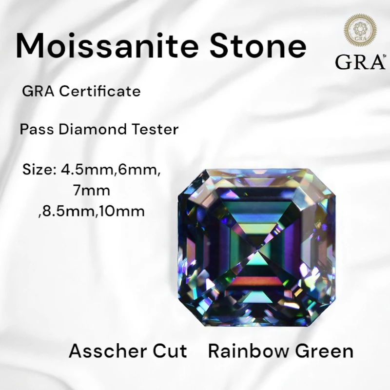 

Rabbit Green Moissanite Stone Asscher Cut High Quality Loose Gemstone with GRA Certificate Pass Diamonds Tester for Jewelry
