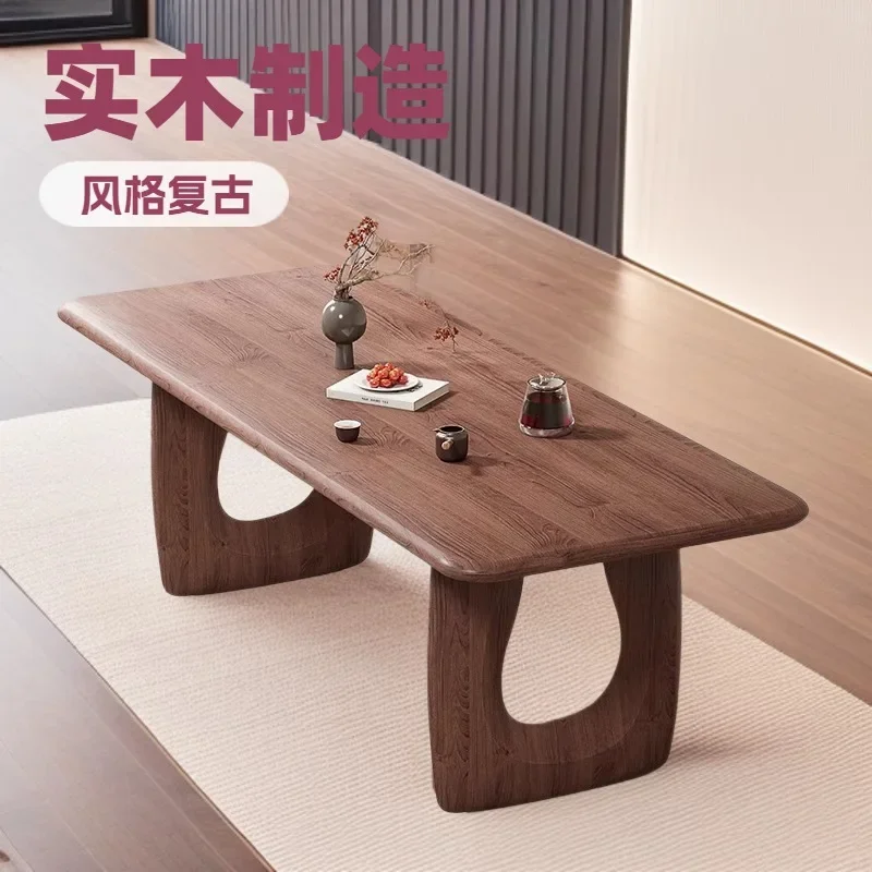 Medieval style walnut dining table log style small apartment solid wood dining table and chairs home restaurant B & B meal