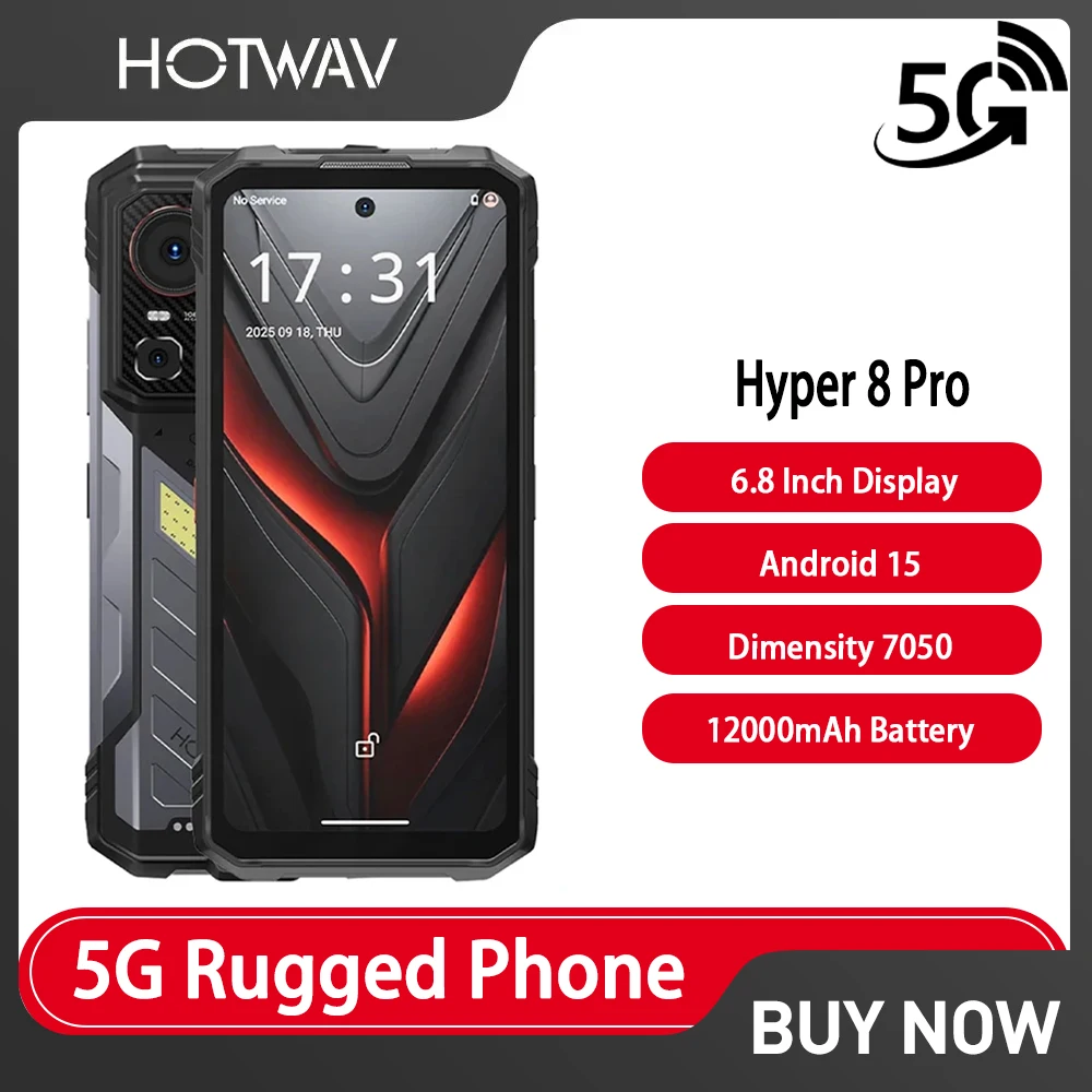 HOTWAV Hyper 8 Pro 5G Rugged Phone 6.8“ 12GB+512GB Mobile Phone 108MP Camera 12000mAh 55W NFC Dimensity 7050 20MP Night Vision