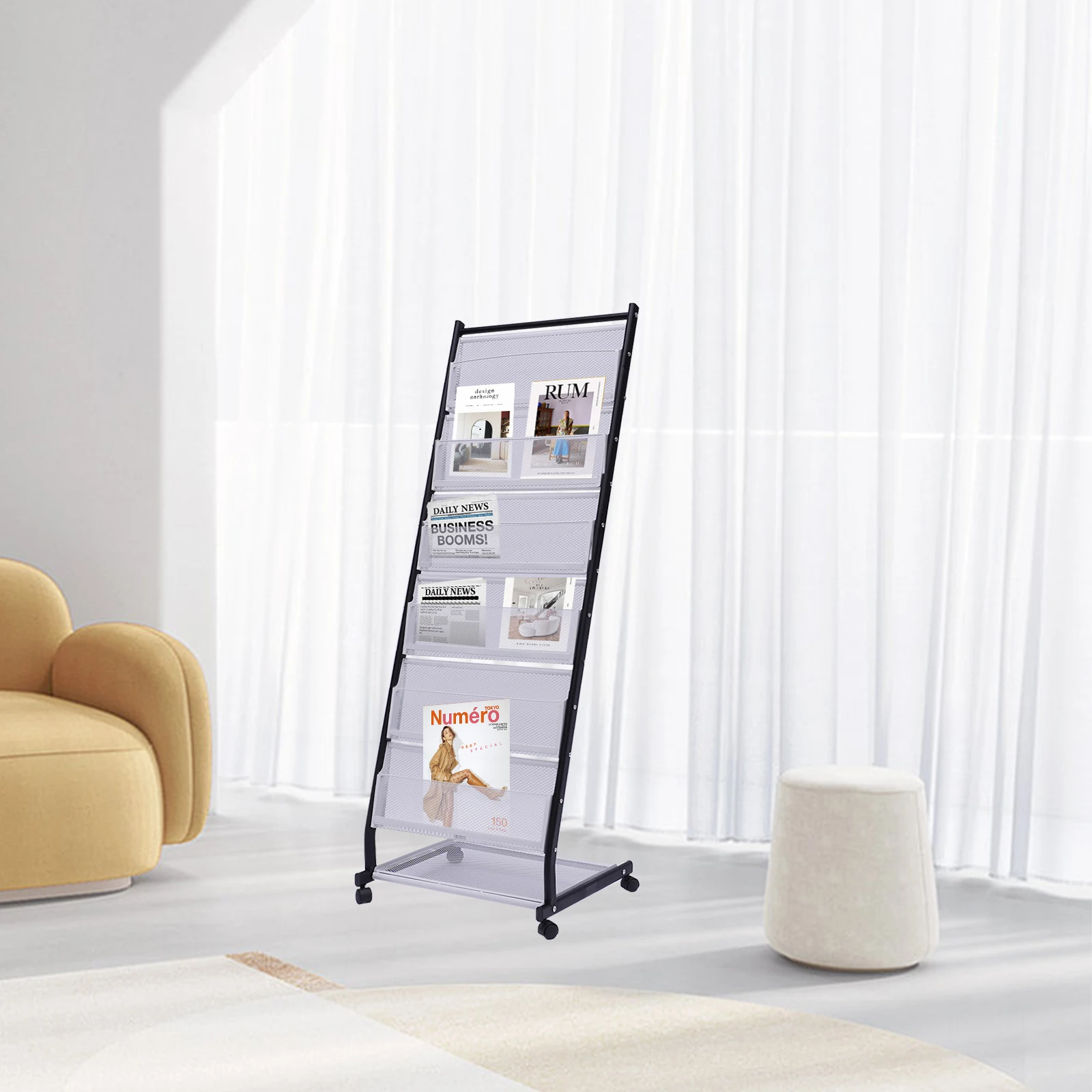 Brochure Display Stand Literatuur Stand Magazine Rack Houder Vloer Staande Kantoor Display Rack Met 6 Planken Ijzer