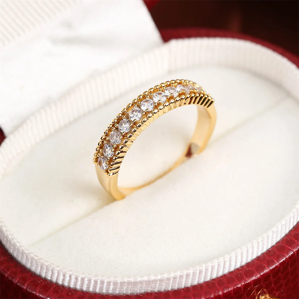 Single Row Small Round Stone Luxury Crystal Rings For Women Charm Gold Color Engagement Bands Wedding Jewelry Mother's Day Gifts
