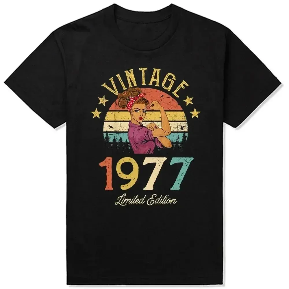 Fashion 47th 47 Years Old Birthday Party Tshirt Male Top Vintage 1977 Limited Edition Black T Shirts Streetwear Harajuku