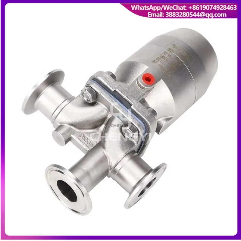 CY Stainless Steel No Dead Leg Sanitary Aseptic Combined L Type 3 Way Pneumatic Tandem Diaphragm Valve GMP Design