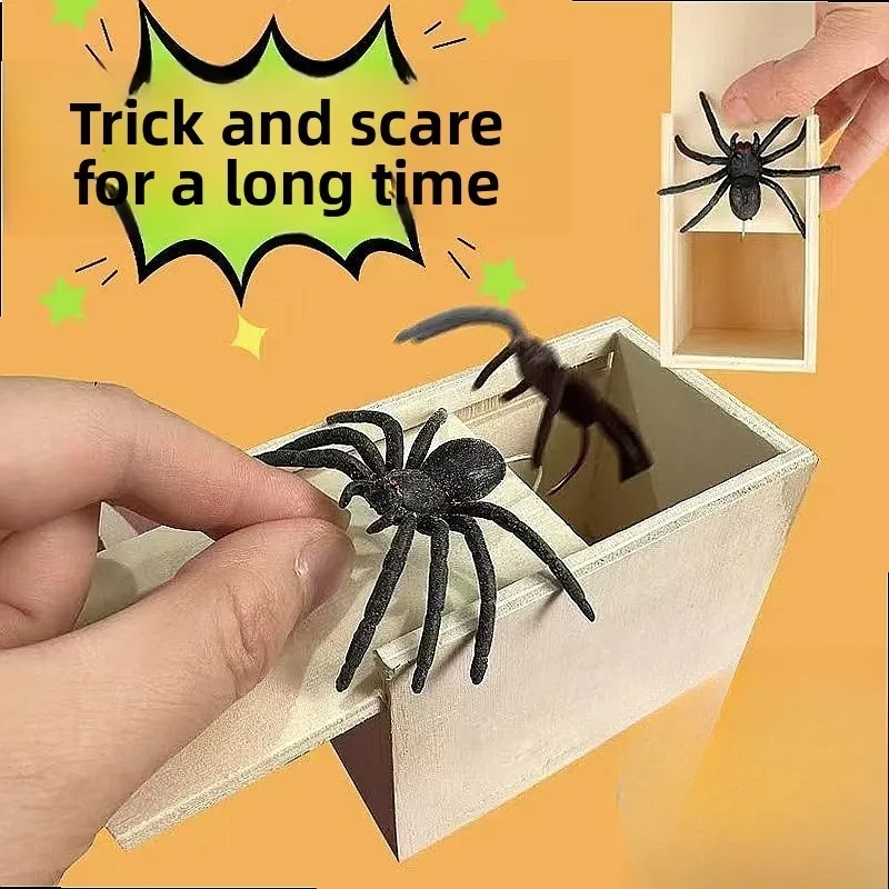 Scary Prank Spider Box Joke Trick Toy Surprise Wooden Case Gag Gift