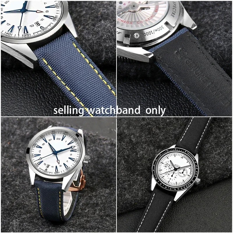 Correa de reloj para Omega Speedmaster Snoopy 310, correa de reloj inferior de piel de vaca de lona, nueva correa de reloj de nailon Seahorse AT150 de 19mm y 20mm