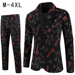 2024 Christmas Printed Two-piece Men's Suits (Blazers+Pants)single Breasted Men Blazer Sets Stage Party Dress Up Mens Clothing