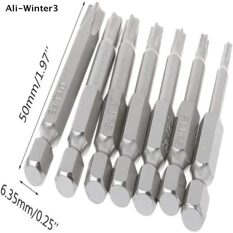 【WH】7 Peças/Pacote 2026 Pontas de Chave de Fenda Torx de 5 Pontas 50mm S2 Magnéticas Estrela 1/4" Haste Hexagonal T10 T15 T20 T25 T27 T30 T40