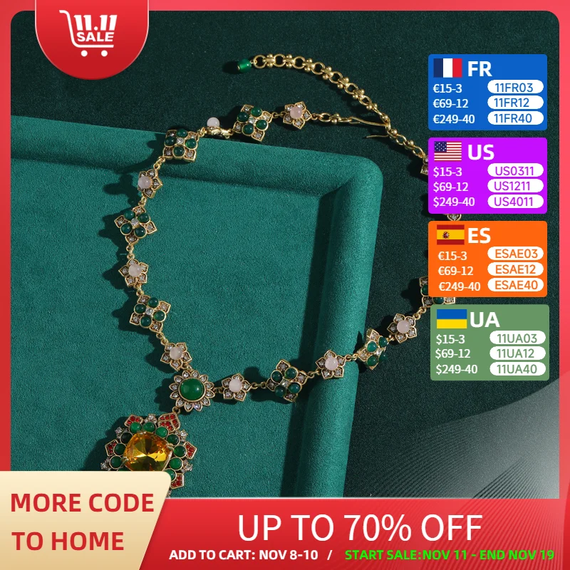 

Vintage Green Glaze Pendant Necklace Crystal Pink Flower Accessories Luxury Quality Women'S Jewelry Designer Valentine Day Gift