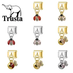 Trusta 2024 New Fashion Fish Ladybird Charm Italian Links 9mm Stainless Steel Bracelet for Women DIY Jewelry Wholesale N200