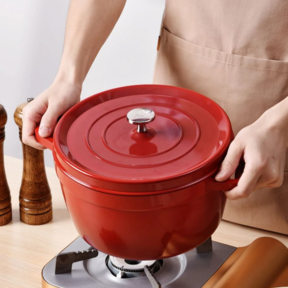 9.5 Inch Non-stick Enamel Soup Pot Cast Iron Stew Pan with Lid Household Gas Stove Induction Cooker Cooking Pot Kitchen Cookware