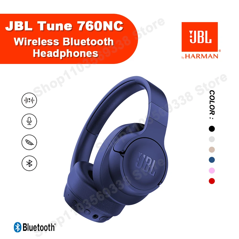 Original JBL TUNE 760NC Wireless Bluetooth Headset T760NC Noise-cancelling Pure Bass Headset Gaming Sports Headset with mic