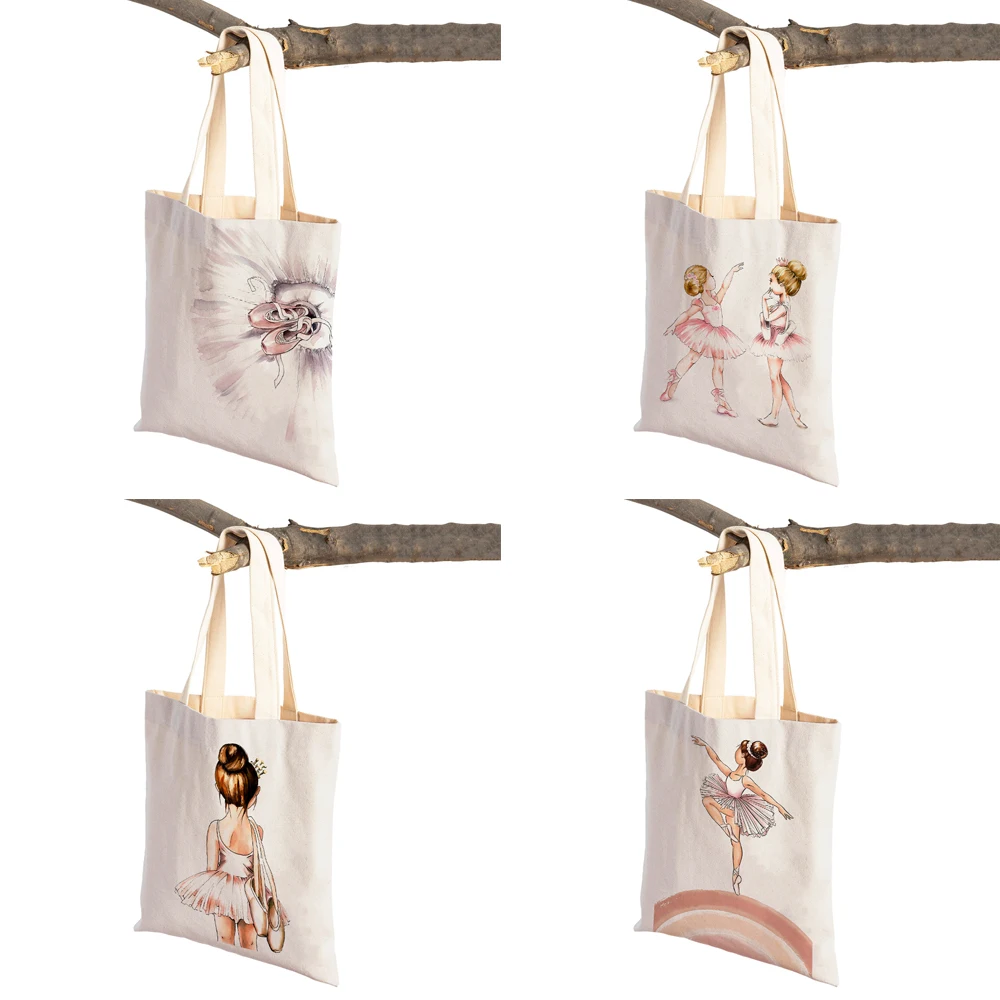 Cartoon Lychee Life Ballet Girl Cute Children Supermarket Shopper Bag Lady Tote Handbag Eco Casual Canvas Women Shopping Bags