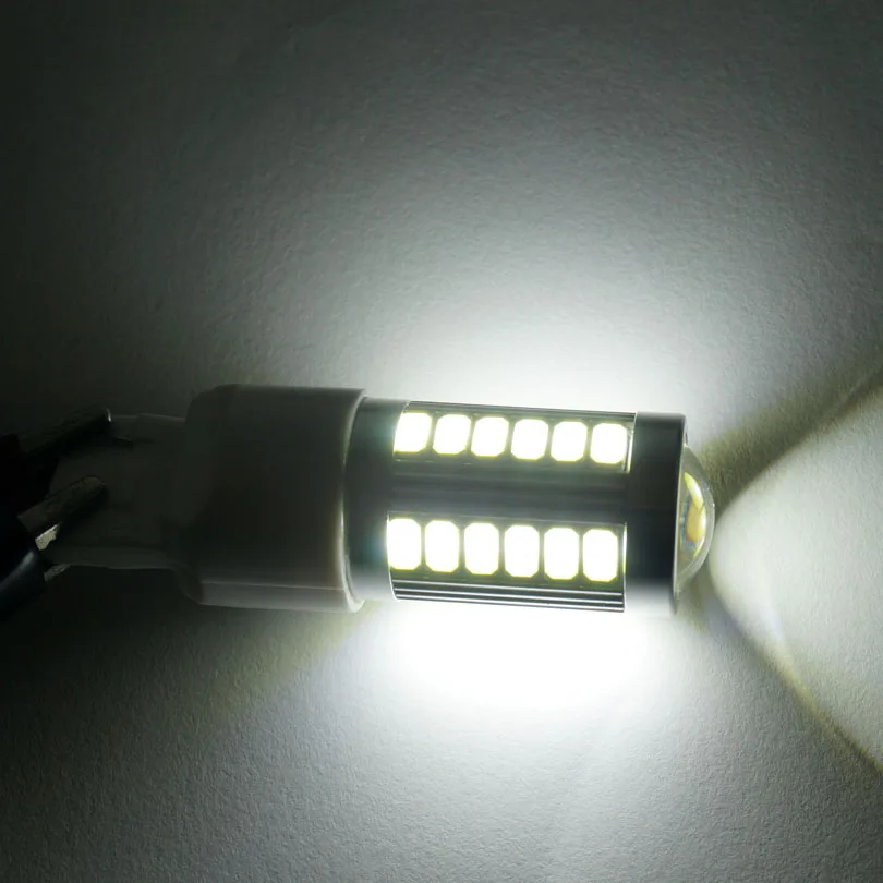 2pcs 33 SMD High Bright 5630 5730 Chipset T20 Brake Light 7440 7443 LED Bulb Red For W21W W215W W3X16D W3X16Q Upgrade Lamp