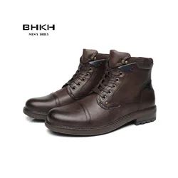 BHKH 2024 Winter Men Boots Lightweight Lace-up Ankle Boots Comfy Office Work Casual Formal Footwear Brand Man Shoes