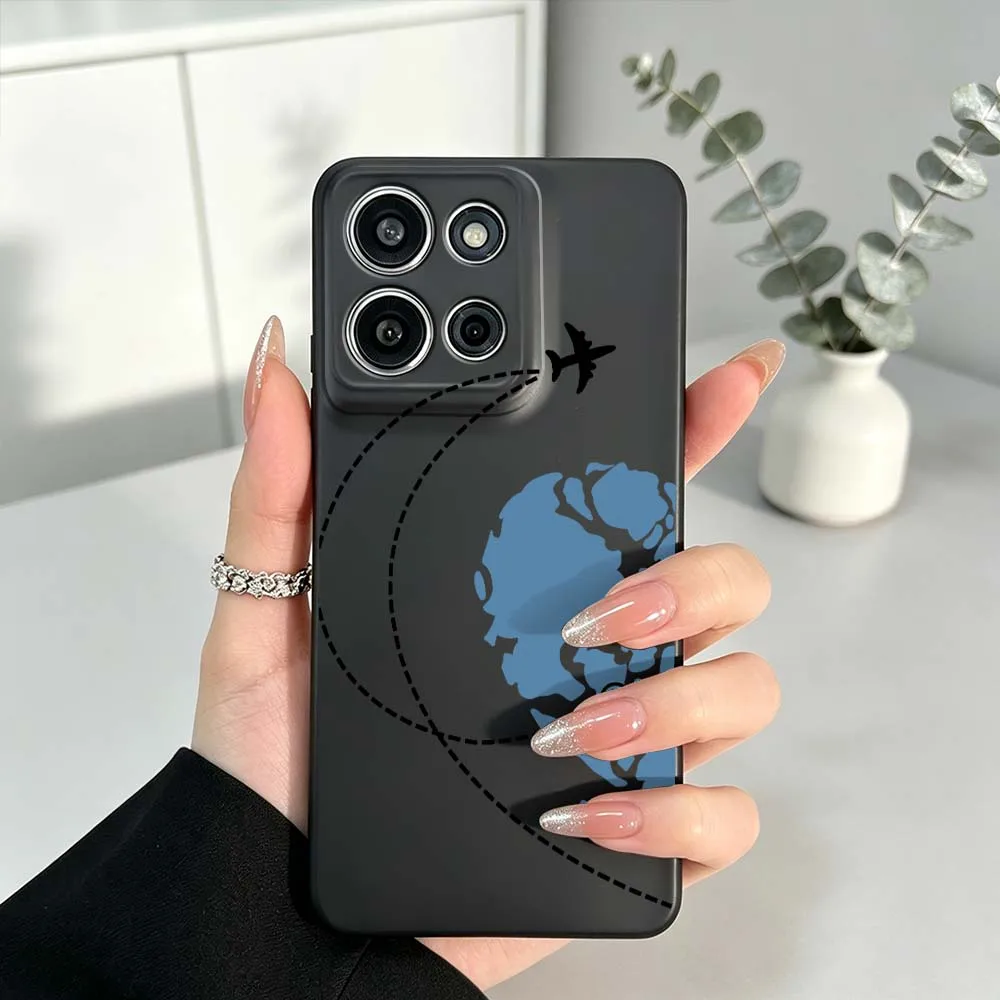 Airplane Flight Route Map For Motorola Moto G86 G75 G72 G56 G41 G35 G31 G15 Edge 70 60 50 Black Silicone Phone Case Cover