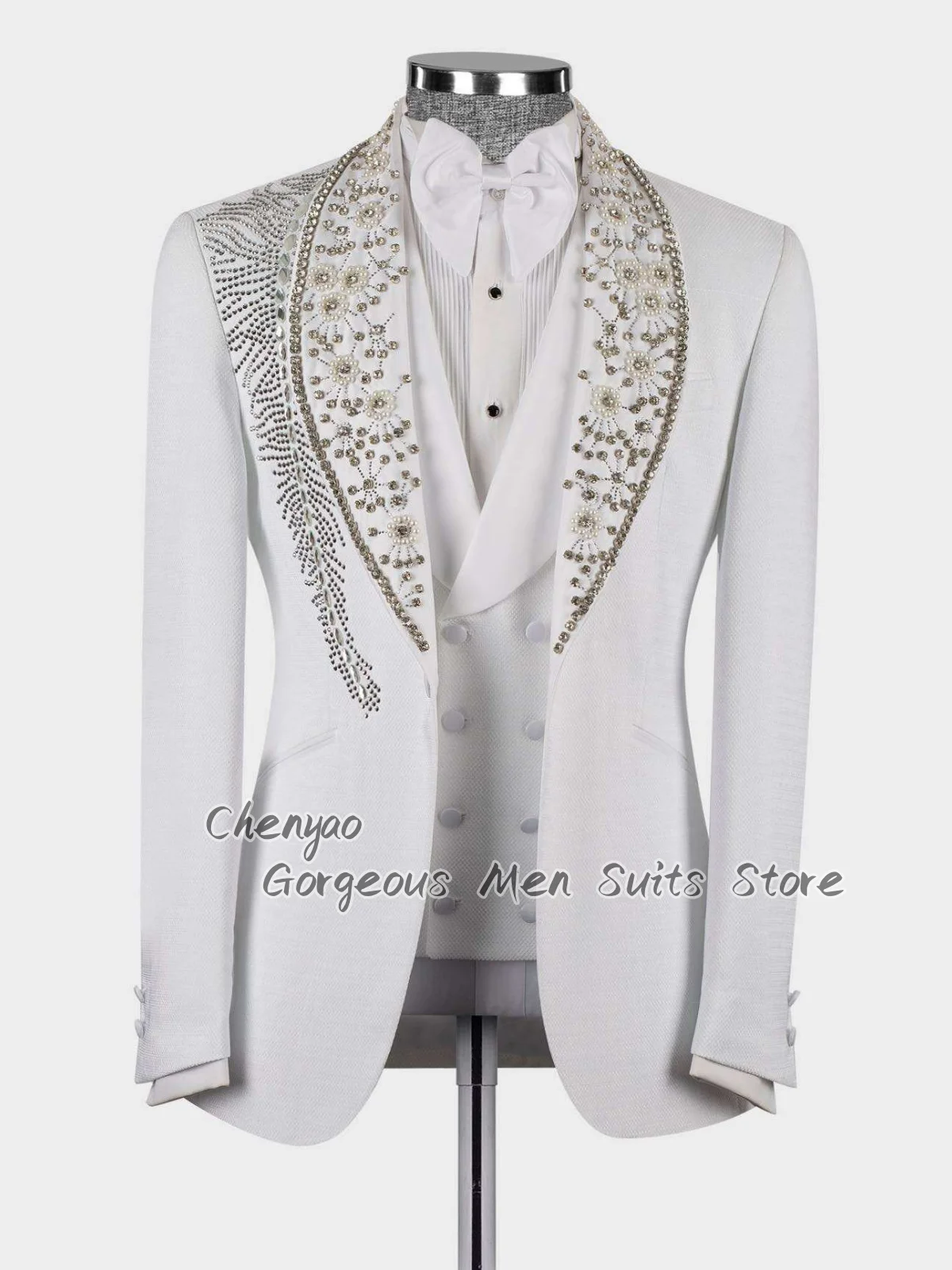 Customized Rhinestone Decoration Men Suits Slim Fit Groom Tuxedos Wedding Male Prom Blazers 3Pcs Sets men's suits and separates