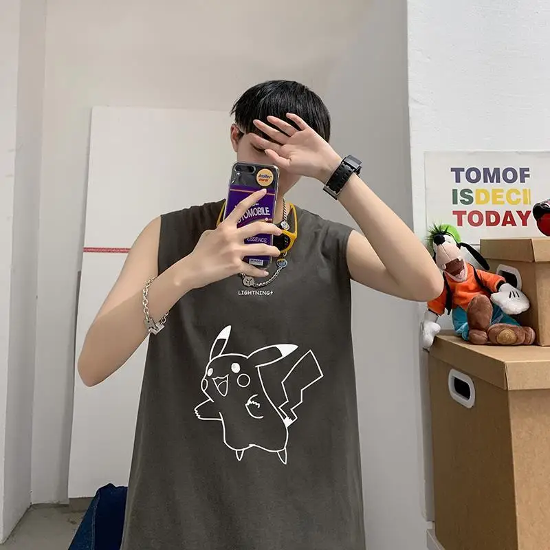 top summer short sleeve vest male Korean version 2024 new T-shirt sleeveless loose everything casual