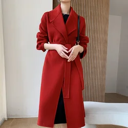 CAIXINGLE offerta speciale cappotto da donna con colletto grande rosso cappotto di lana reversibile in pura lana 100% abbigliamento da donna sciolto di fascia alta