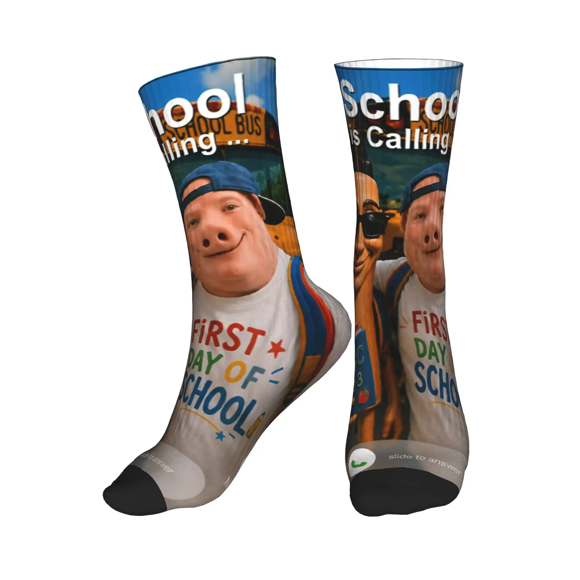 John Pork and Tung Tung Tung Sahur Back to School is Calling Socks Autumn Stockings Men's Socks Graphic Running Non Skid Socks