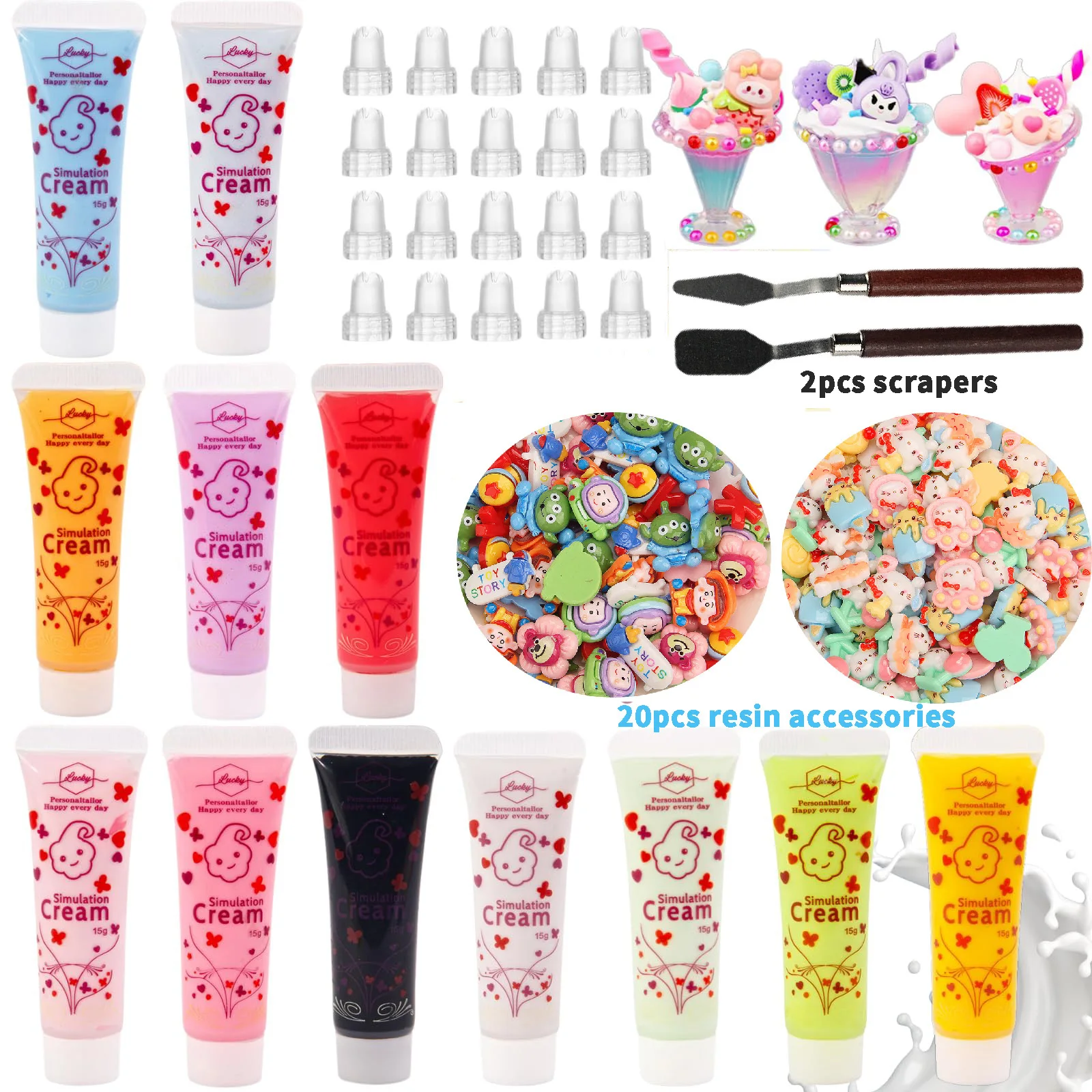 

Simulated fake whipped cream glue, 12pcs decorative cream clay glue set, suitable for DIY hair clips and phone case making sets.
