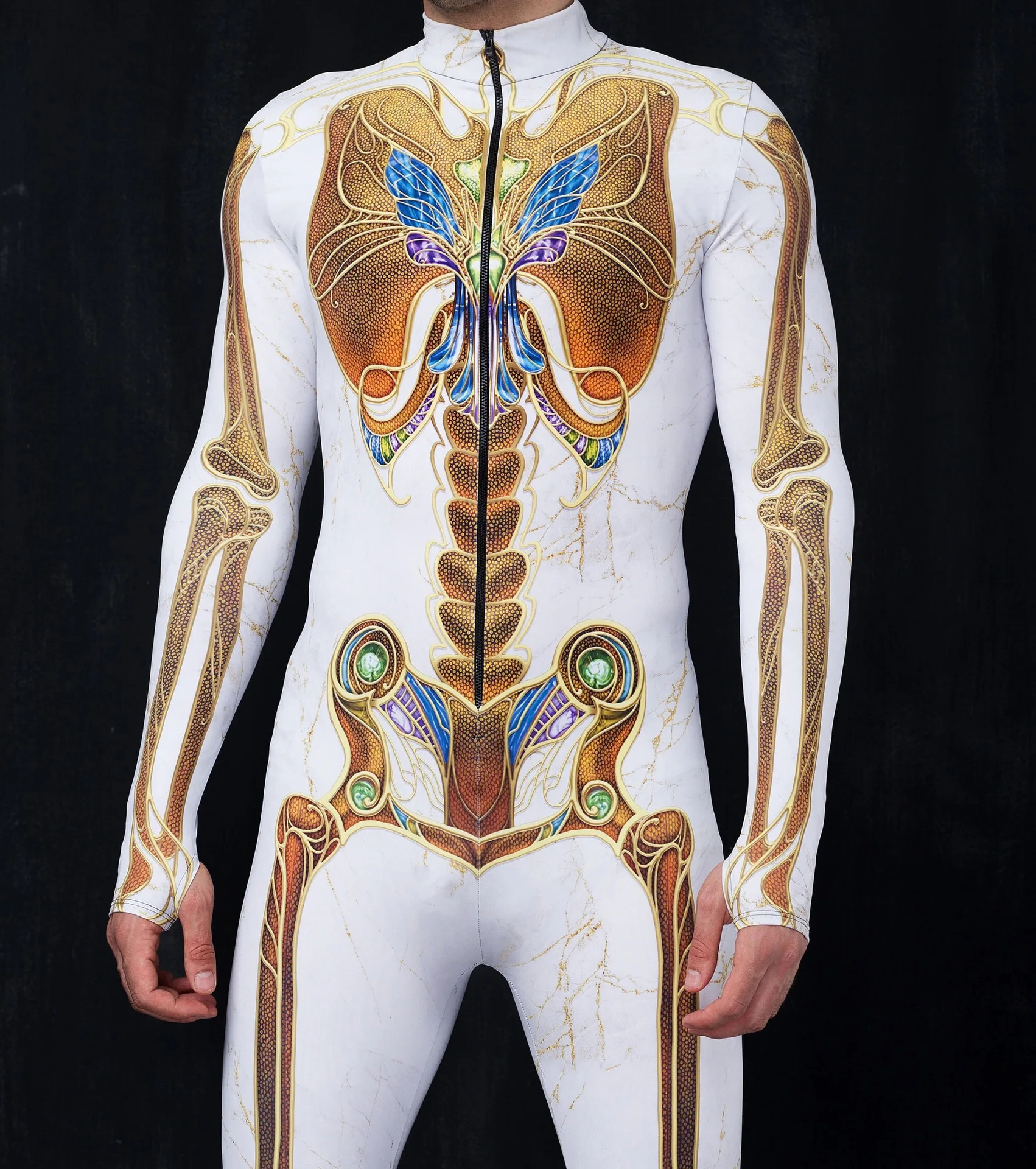 Unisex Totenkopf Steampunk Mechanische Rüstung Bodysuit Elastischer Punk Cosplay Zentai Jumpsuit Anzug Halloween Party Performance Kostüm – Detail 5