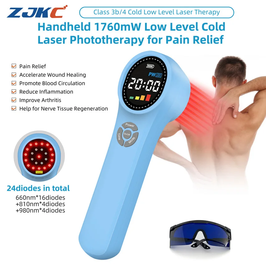 ZJKC 1760mW Laser frio para joelho Joint Pescoço Ombro Pain Relief Red Infrared Light Therapy Device 660nmx16 + 810nmx4 + 980nmx4