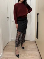 Trendix Women Patchwork Lace Skirts 2025 New High Waist Slim Hollow Out Maxi Skirts Autumn Brown Fashion Party Club Boho Skirt - Image 5