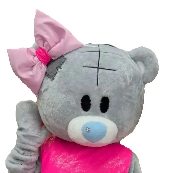 

Pink Dress Grey Bear Mascot Costume Full Body outfits adults wedding clothes Halloween Christmas fancy party suits