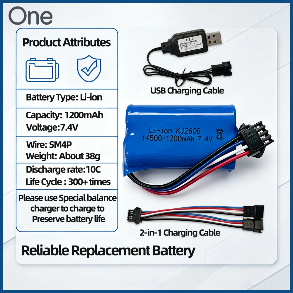 2S 2S Li-Ion Battery 7.4V 1200mAh 10C SM4P Plug Rechargeable RC Battery Upgrade Parts for WPL C104 C94 C84 C24 C54 C74 RC Car