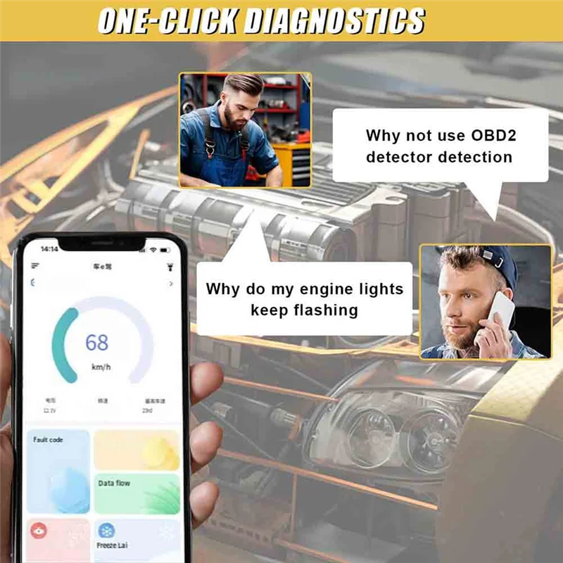 قارئ رمز السيارة obd2 لنظام IOS وAndroid يتصل بالهاتف لإعادة ضبط/رمز خطأ المحرك الماسح الضوئي-A97E