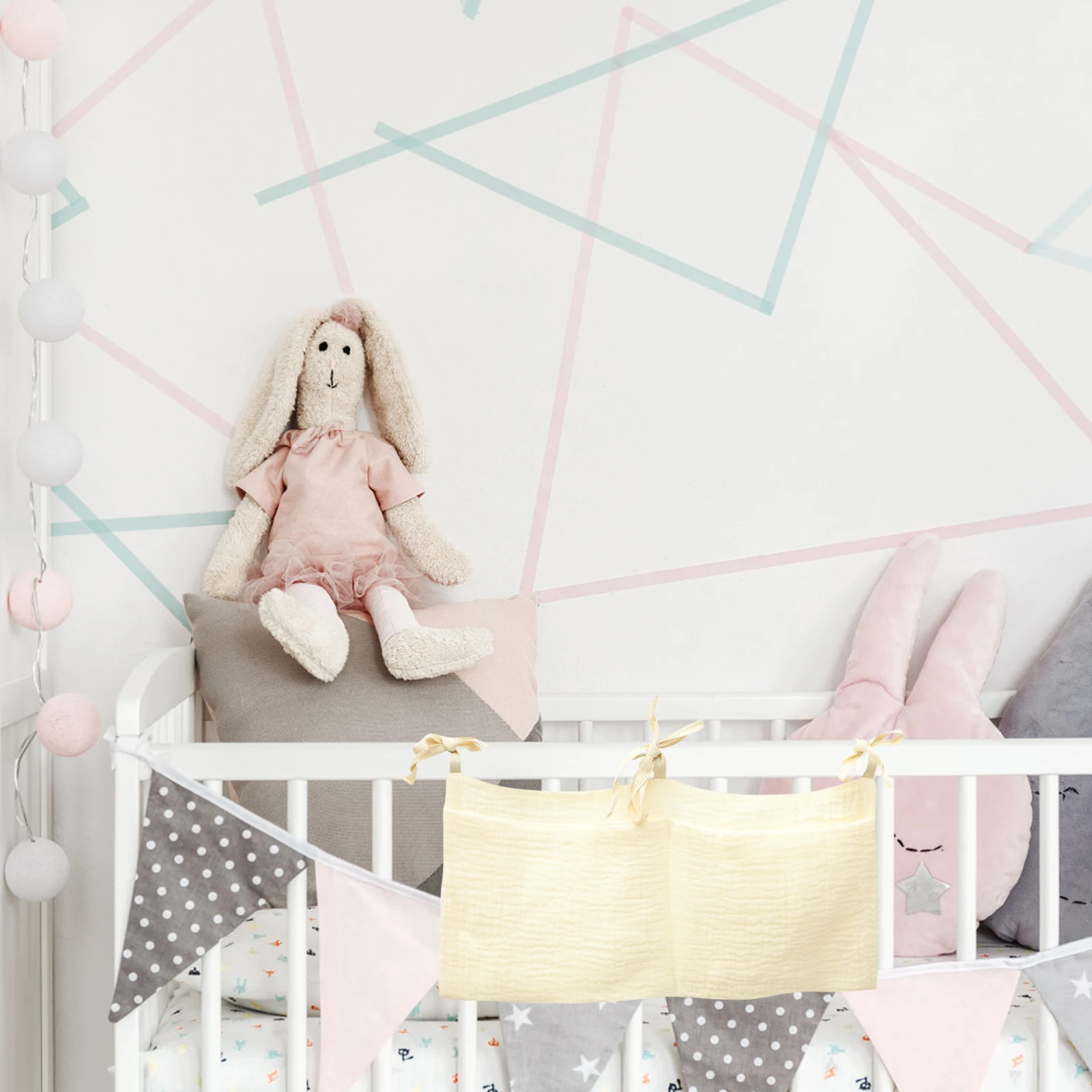 

Crib Hanging Bag Baby Bed Storage Portable Beige Pure Cotton Diaper Organizer Crib Accessories Stroller Bags Travel Useful
