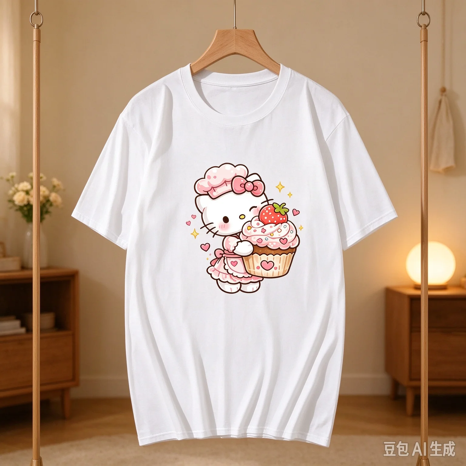 Harajuku Style Women's Short-Sleeve Top – Cute Hello Kitty Print Casual T-Shirt – Versatile for Work, School, and Daily Wear