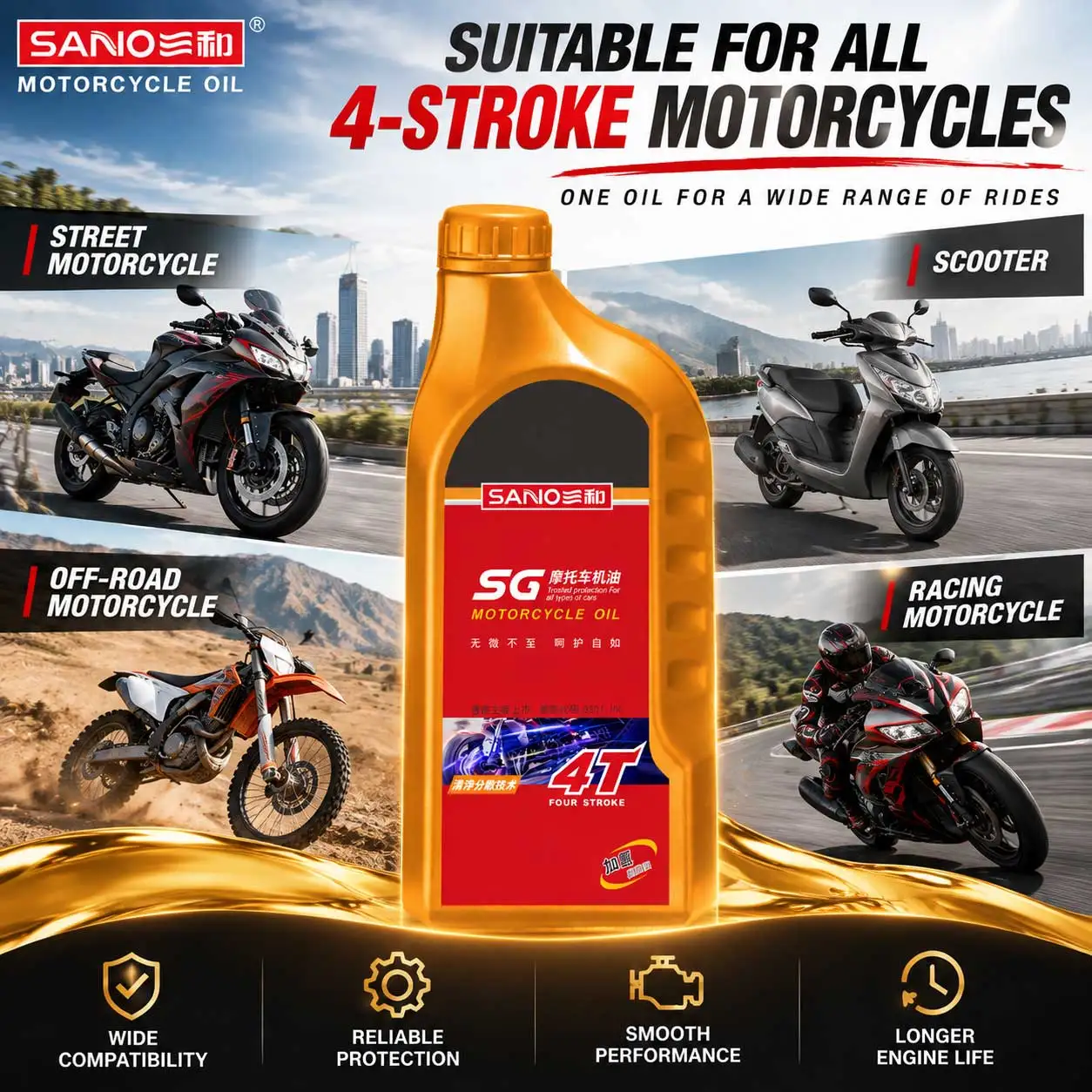 SANVO 5/10pcs Motorcycle Oil SG 10W-40 4 Stroke Engine Lubricant Motorbike Oil For Scooter Street Bike Anti Wear Protection